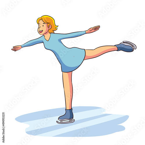 A girl plays happily on the ice skating