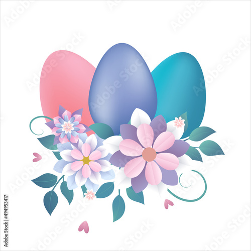 Canvas Print easter egs with flowers and spring time elements, vector eps 10