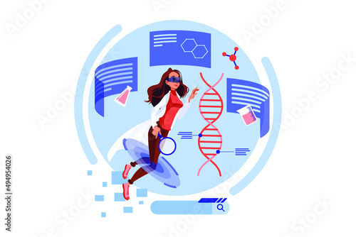 Woman working on lab research in the metaverse