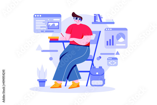 Boy studying using VR tech illustration concept