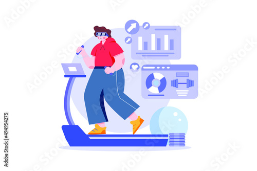 Virtual Fitness using VR Tech illustration concept