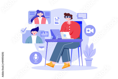Virtual Business meeting illustration concept
