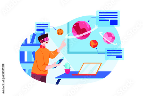 Boy studying using VR tech illustration concept