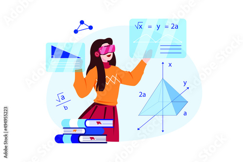 Girl enjoying study using VR tech illustration concept