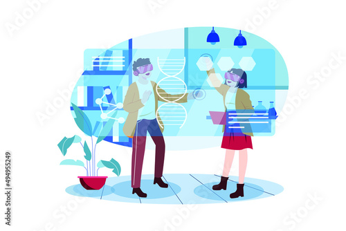 Students using VR tools for the study illustration concept