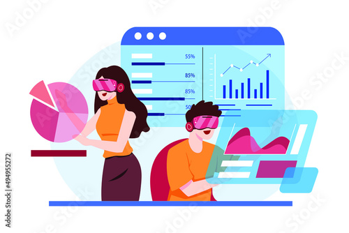 Business analysis using VR illustration concept