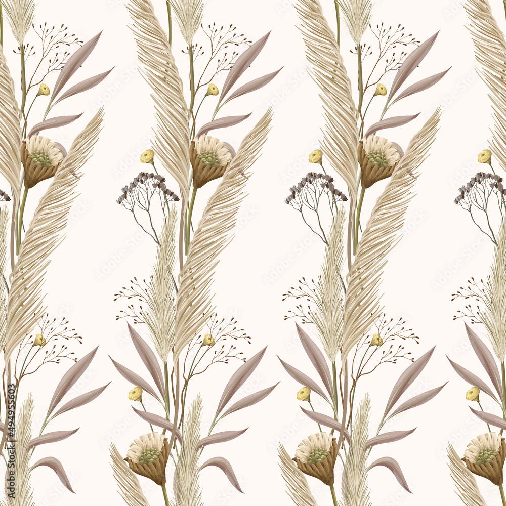 Seamless pattern with dried autmn flowers. Vector. Seamless pattern with dried autmn flowers. Vector.