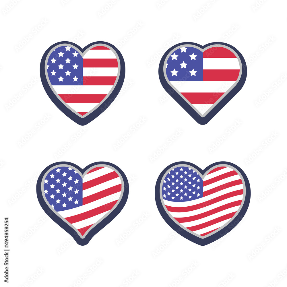 United States flag in heart shape. USA national emblem. American love patriotic symbol. United States flag in heart shape. USA national emblem. American love patriotic symbol.