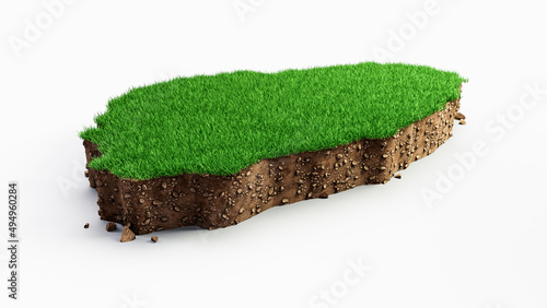 3D rendering of the map of Saint Vincent and the Grenadines with grass surface photo