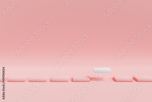 Square podium pink pastel color with three rank sphere. Mock-up showcase for product branding banner and cosmetics product. Product presentation minimal. 3D render. 3D illustration.