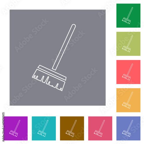 Household broom outline square flat icons