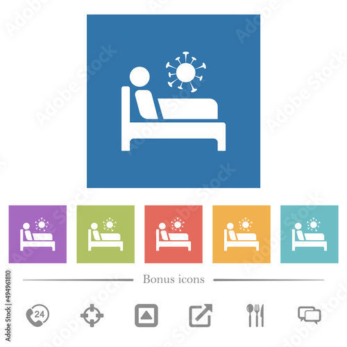 Covid ward flat white icons in square backgrounds