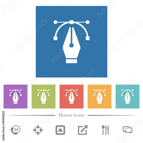 Editing vector curve with pen tool flat white icons in square backgrounds
