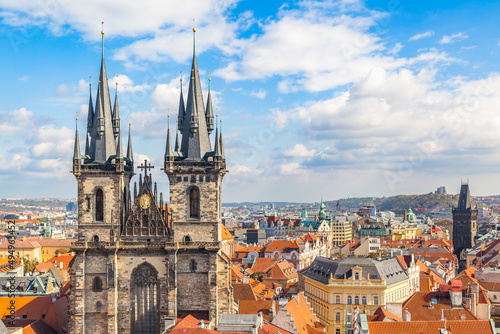 Panoramic view of Prague city with Tyn Church