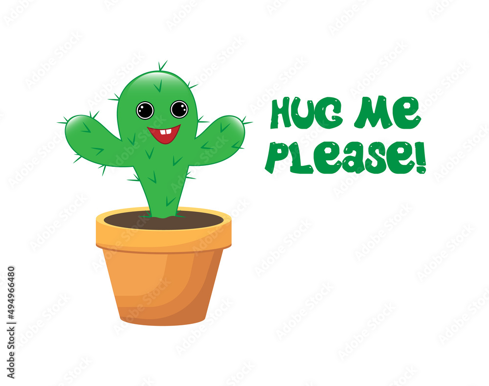 Vector stock of cactus cartoon character asking for a hug