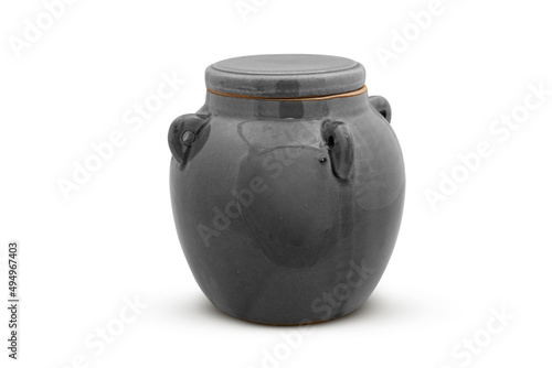 gray clay pot isolated on white background