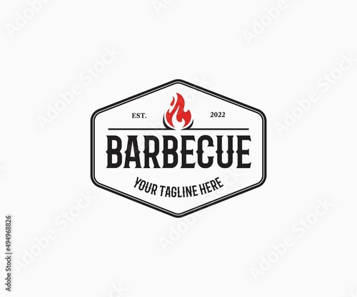 BBQ, Grill logo design with flame. Barbecue or BBQ logo design.