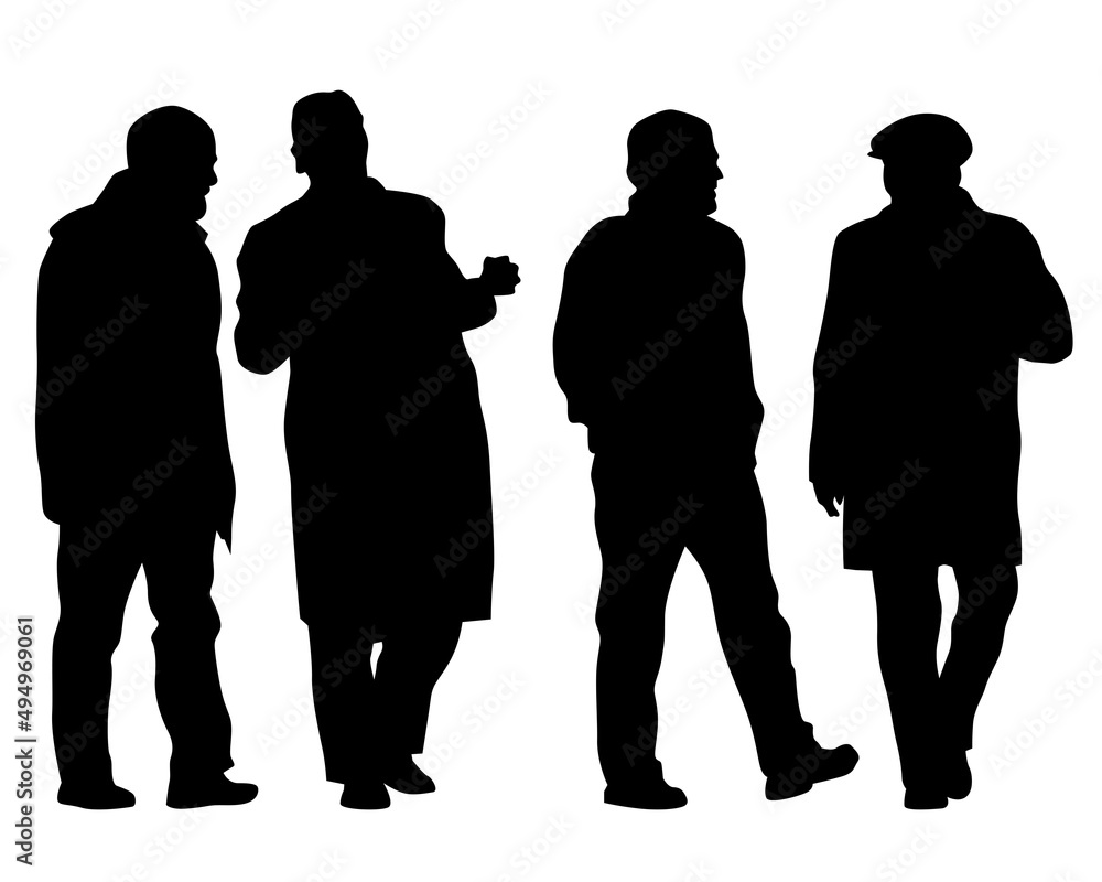 Elderly woman and man with a stick is walking down the street. Isolated silhouette on a white background Elderly woman and man with a stick is walking down the street. Isolated silhouette on a white background
