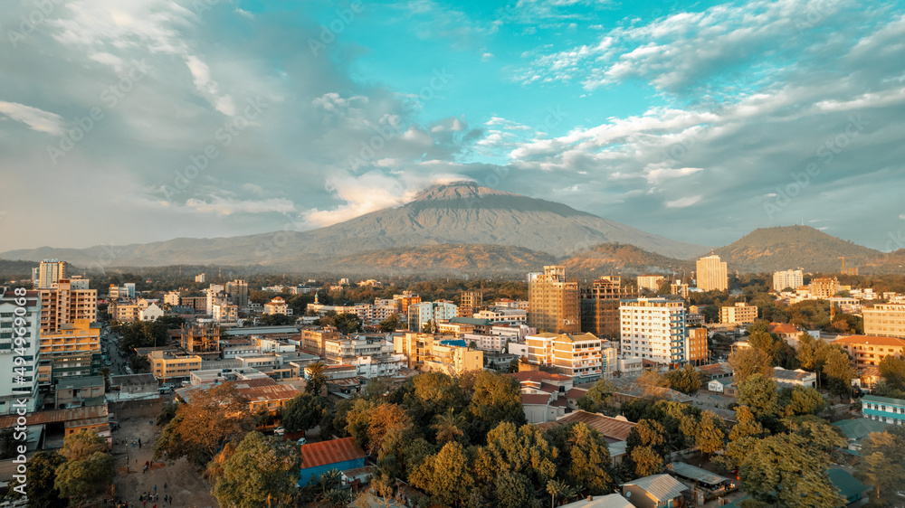Erial view of the Arusha city, Tanzania - obrazy, fototapety, plakaty 