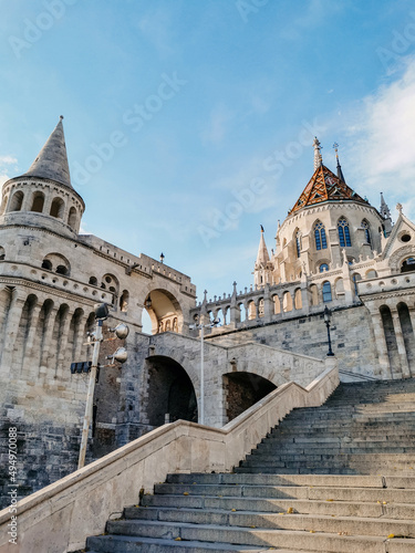 Photography Vertical shot of Fisherman's Bastion monument in Budapest, Hungary on cloudy sky