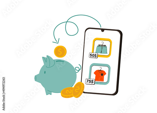 Refunds as cashback or receive money back after spending tiny person concept.