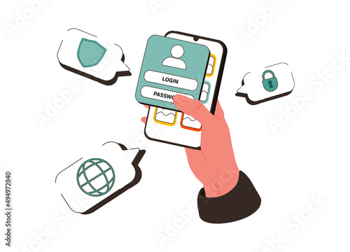 Internet security and privacy data antivirus protection tiny person concept. Safe network, secured web page.