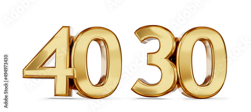 40 and 30 forty and thirty golden bold letters 3d-illustration