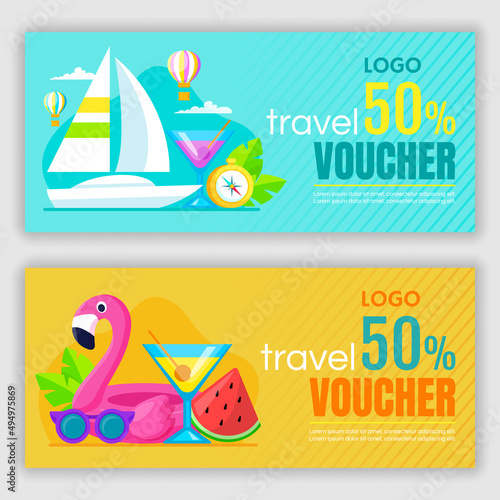 Set of travel banners design template. Travel voucher design. Vector illustration