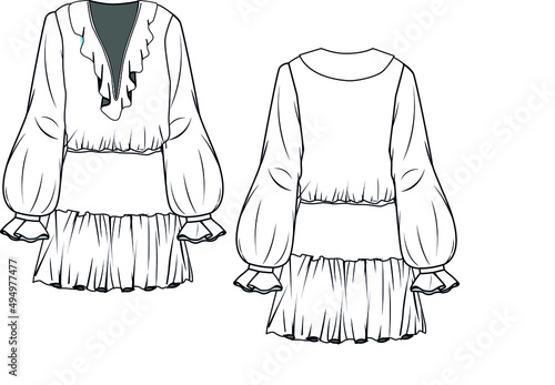 women dress sketch , technical drawings  vector