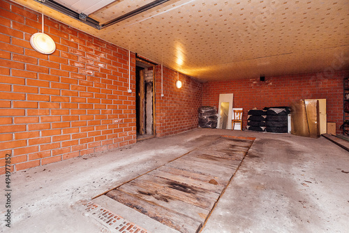 car garage with things and boxes