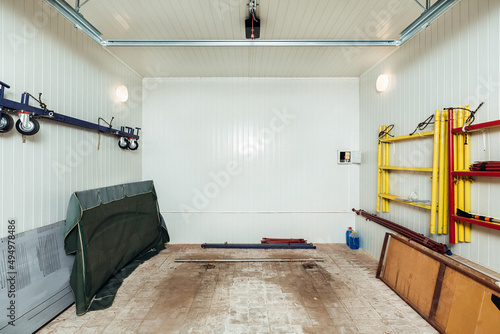 car garage with things and boxes