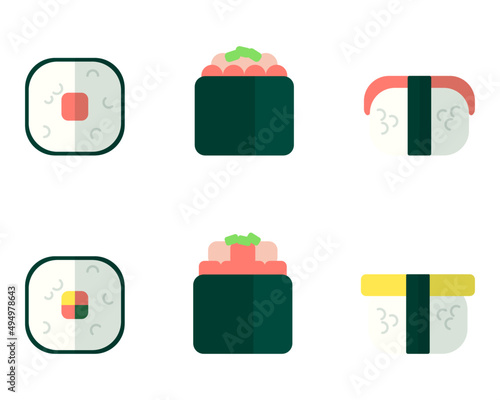 Pacote de vetores de sushi, comida japonesa, salmão, ovas de peixe.