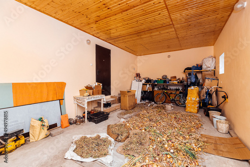 Obraz na płótnie car garage with things and boxes