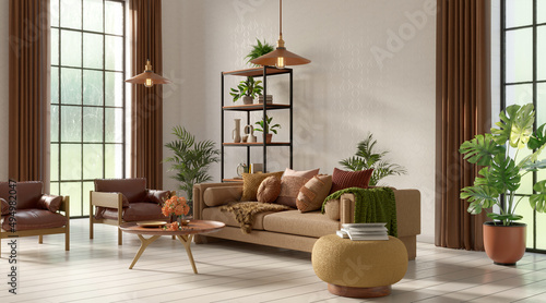 Home interior mock-up with cozy sofa on white wall background, 3d render  © Василь Чейпеш
