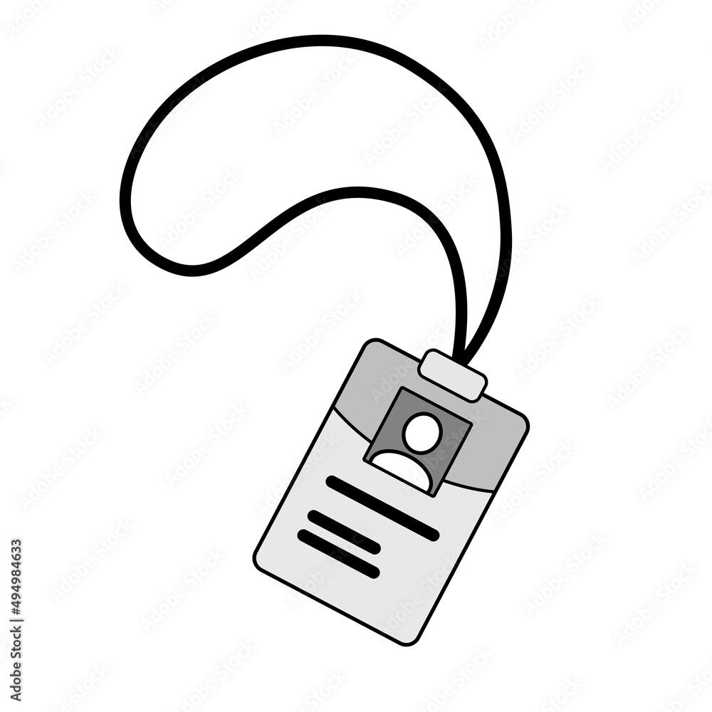 ID Badge card with black ribbon. Vector Illustration in simple flat design. Corporate business icon. Black and White colors with contour lines. ID Badge card with black ribbon. Vector Illustration in simple flat design. Corporate business icon. Black and White colors with contour lines.