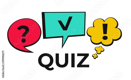 Quiz logo in comic style. Quiz brainy game. Vector