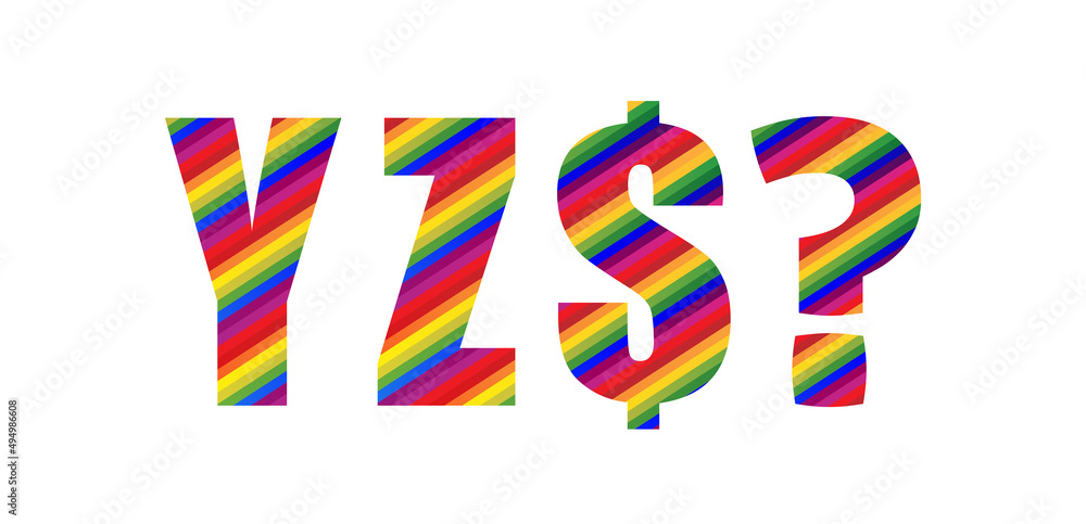 Capital Letter YZ$? Rainbow Style. Modern Dynamic Colorful Alphabet Vector Illustration. EPS 10