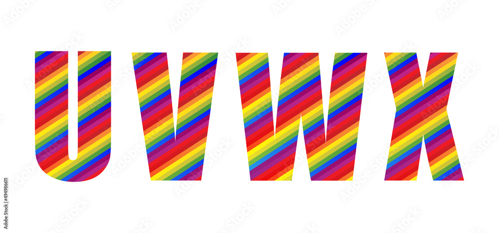Capital Letter UVWX Rainbow Style. Modern Dynamic Colorful Alphabet Vector Illustration. EPS 10 Capital Letter UVWX Rainbow Style. Modern Dynamic Colorful Alphabet Vector Illustration. EPS 10