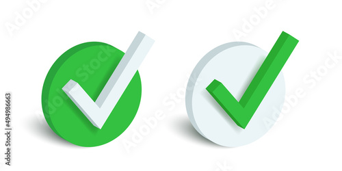 Green check mark. Vector 3d check mark isolated on white background.