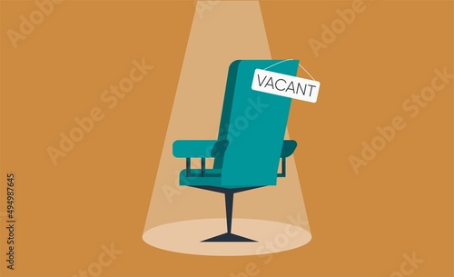 Composition with office chair and a vacant sign. Business hiring concept.