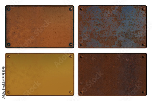 Four different aged metal blank sign 3d rendering