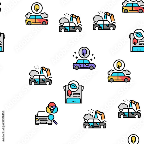 Car Painting Service Vector Seamless Pattern Thin Line Illustration