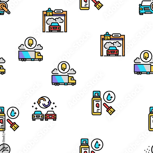 Car Painting Service Vector Seamless Pattern Thin Line Illustration