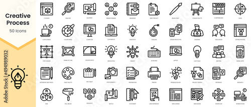 Set of creative process icons. Simple line art style icons pack. Vector illustration