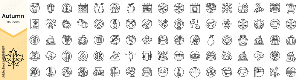 Set of autumn icons. Simple line art style icons pack. Vector ...