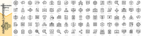 Set of Digital media agency icons. Simple line art style icons pack. Vector illustration