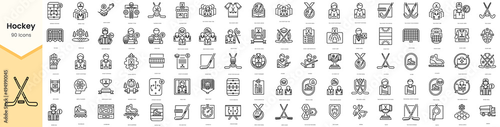 Set of hockey icons. Simple line art style icons pack. Vector illustration
