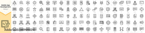 Set of mobile app development icons. Simple line art style icons pack. Vector illustration