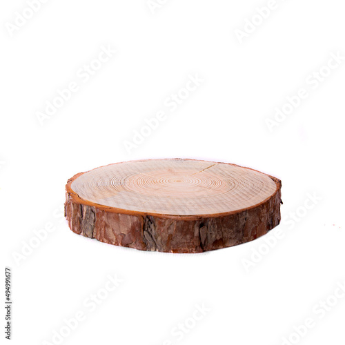 wooden stump or natural style wooden coaster isolated on white background