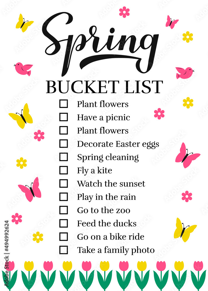 Spring bucket list. Funny things to do checklist. Seasonal activity ...